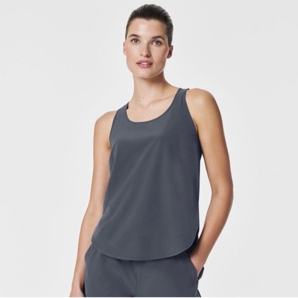 Spanx Out Of Office Shell Casual Fridays Curved Hem Tank Dark Storm Small